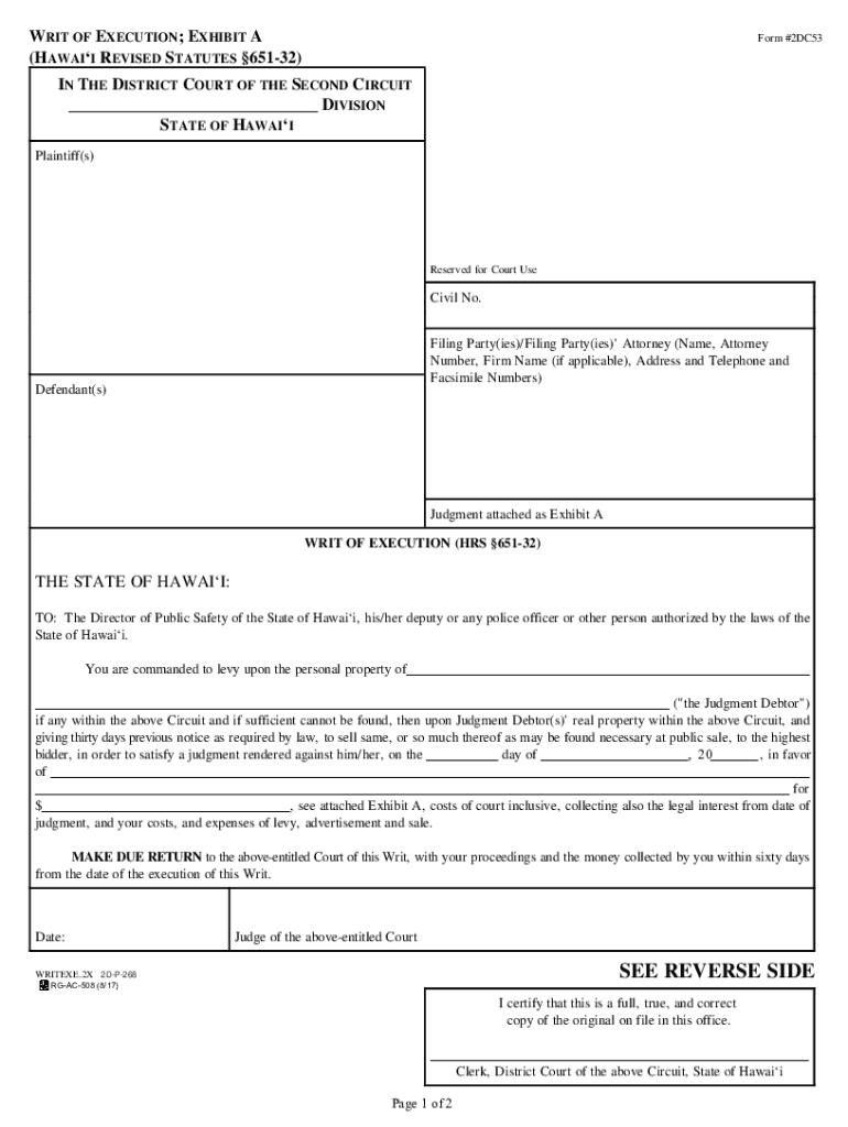 Hawai Writ Property  Form