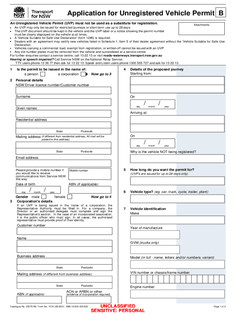 Application for Unregistered Vehicle Permit B Fill Out  Form