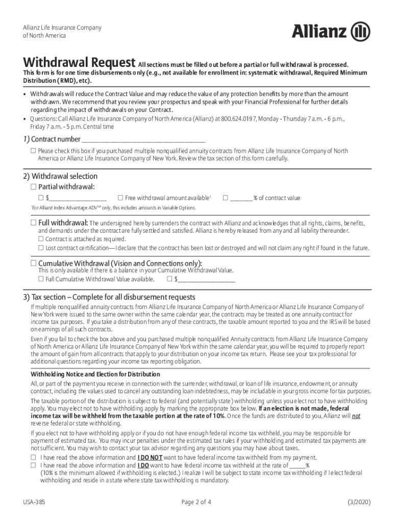  Allianz Life Withdrawal Request Form Education Educationaz Net 2020-2024