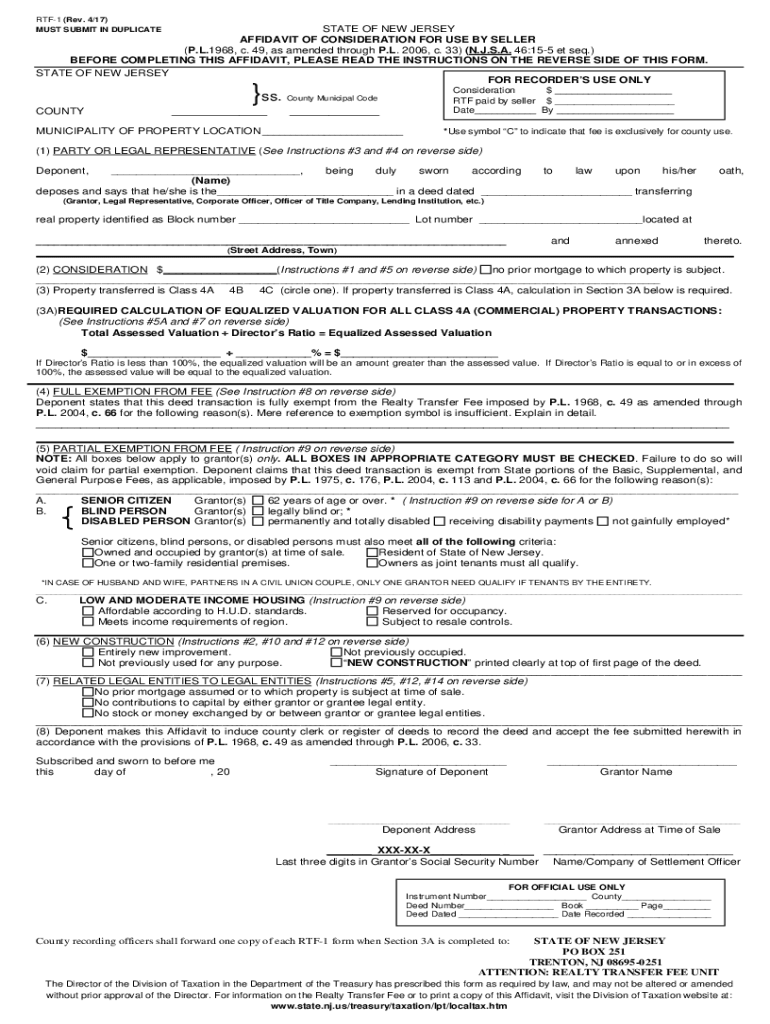 New Jersey Affidavit  Form