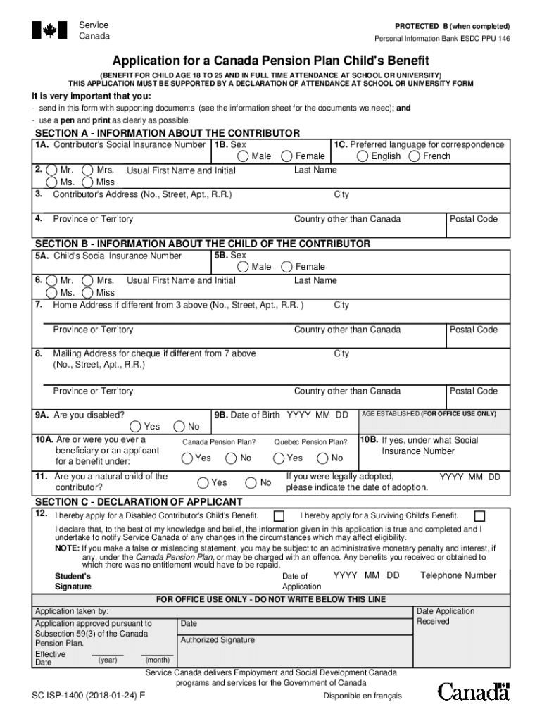  Canada Application Plan Benefit Form 2018-2024