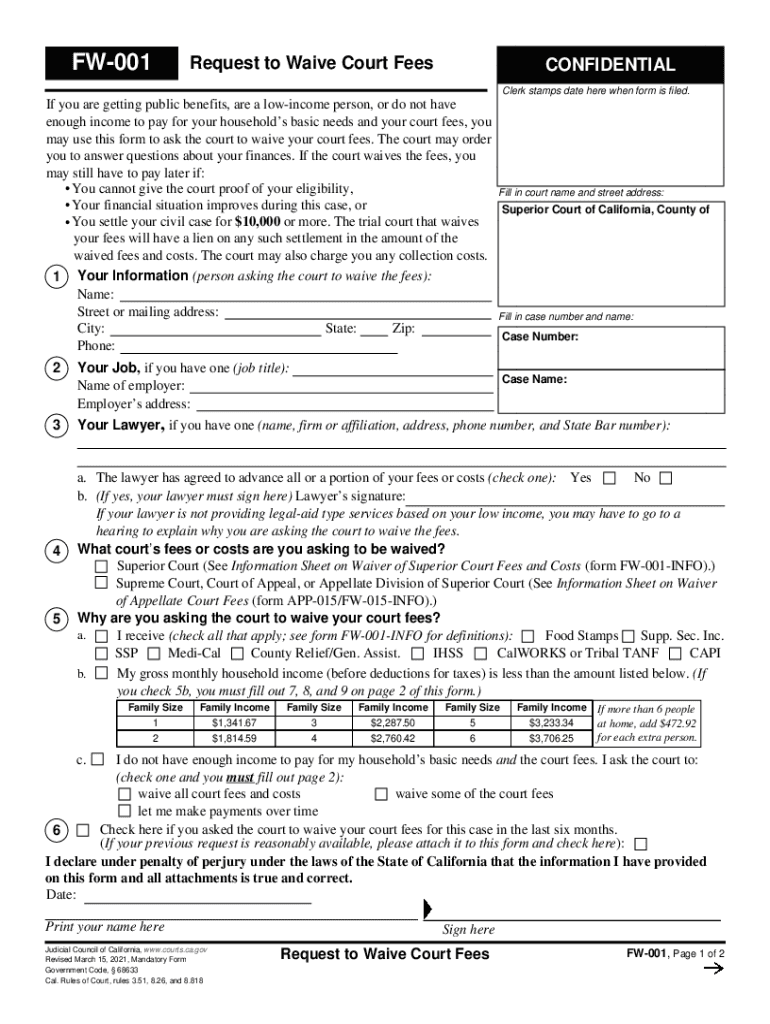  FW 001 Request to Waive Court Fees Lassd Org 2021