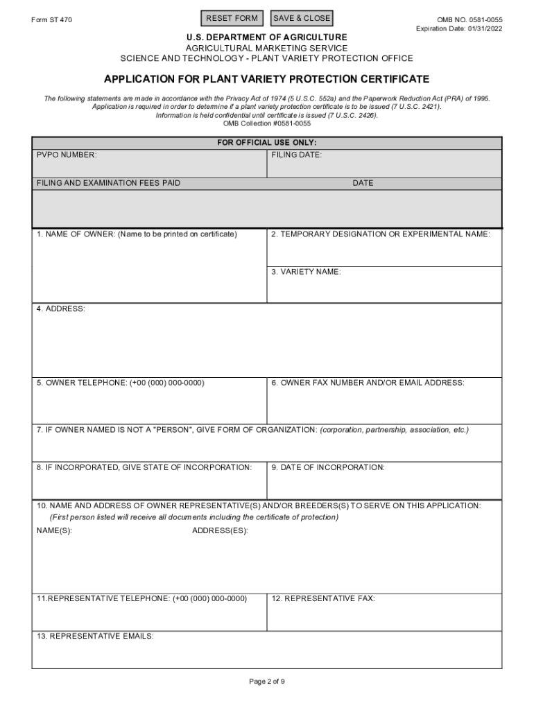 USDA PVPO Application for Plant Variety Protection Certificate United States Department of Agriculture Plant Variety Protection   Form
