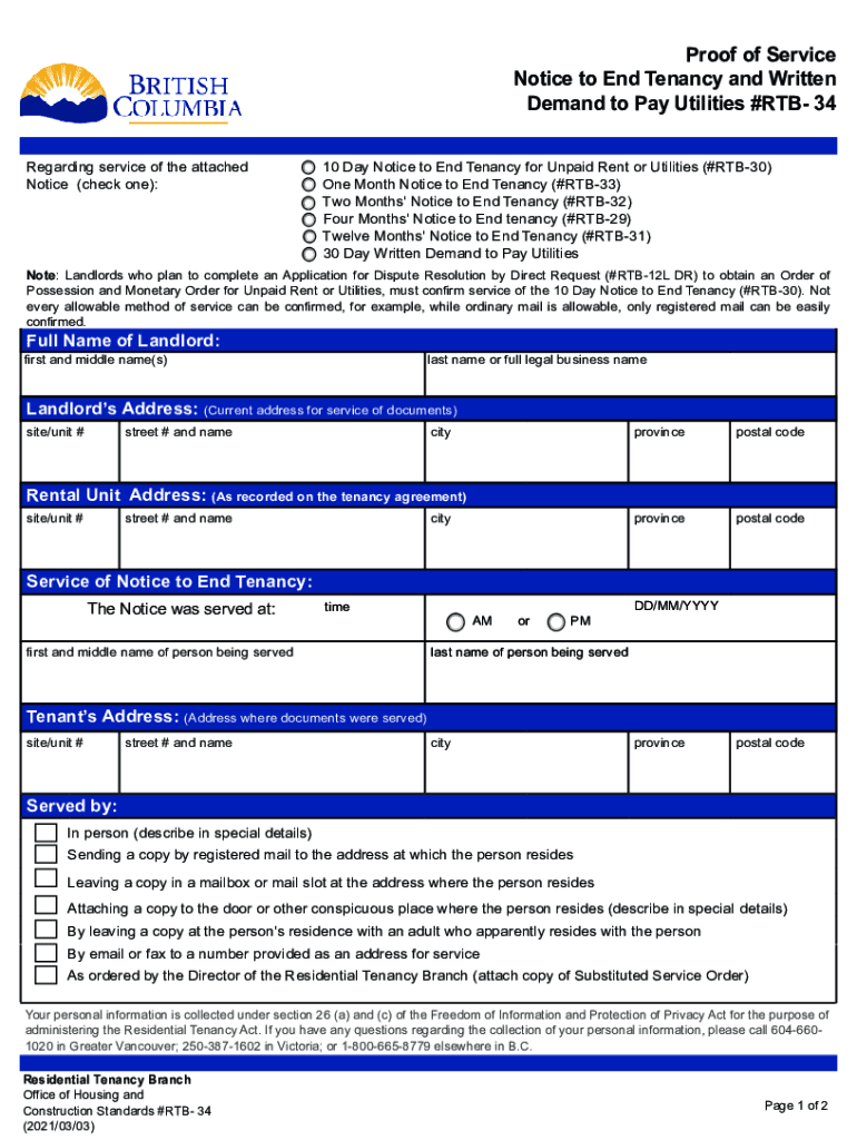  Proof of Service Notice to End Tenancy Fill and Sign 2021