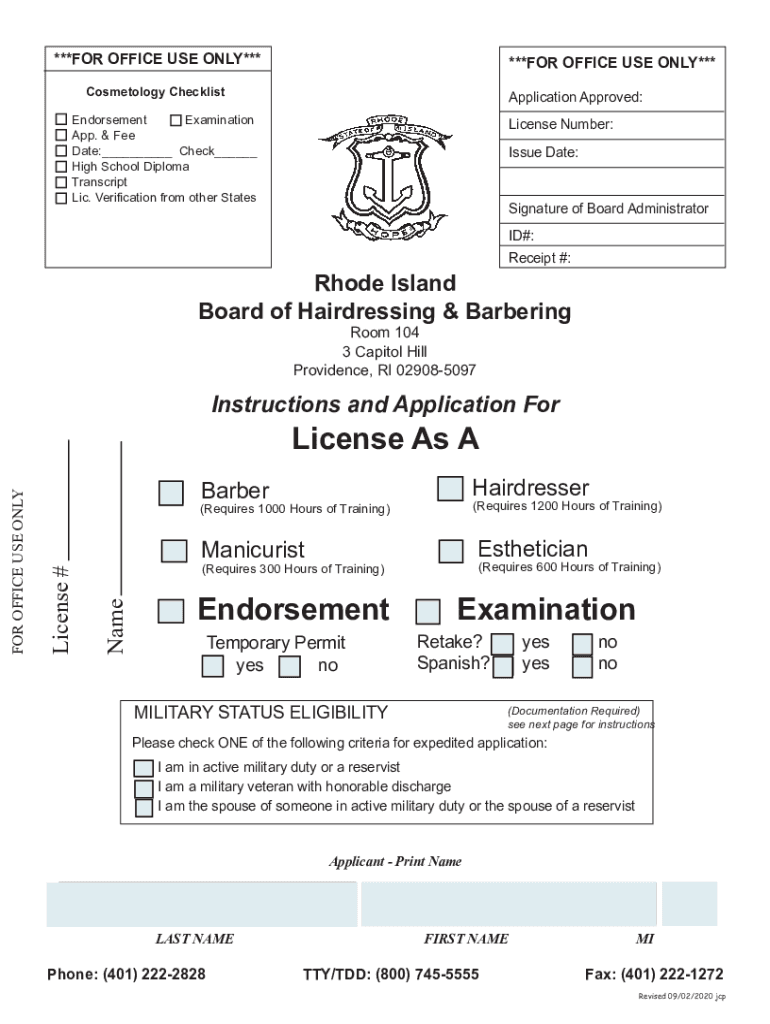 Rhode Island Cosmetology License Application Renewal  Form