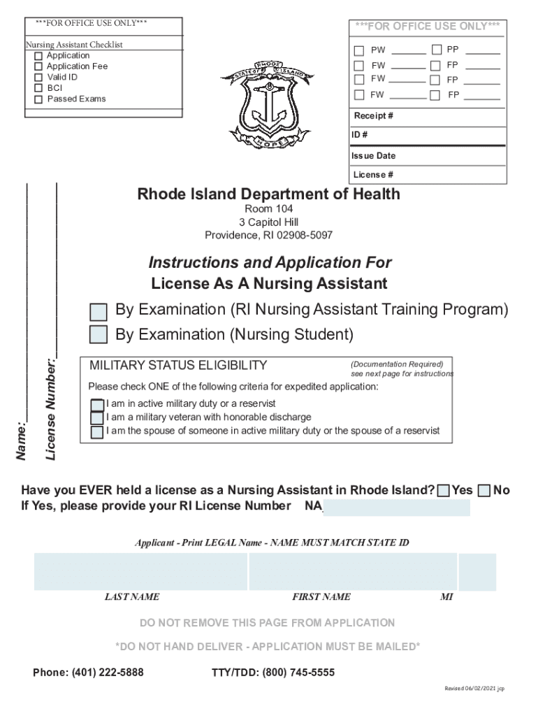 Instructions and Application for Rhode Island  Form
