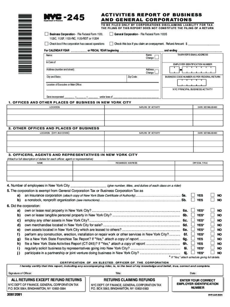 Form NYC 245 &amp;quot;Activities Report of Business and General