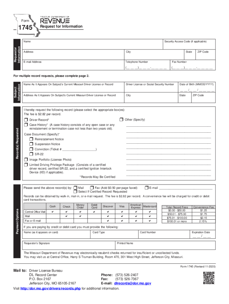  Form 1745 Missouri Department of Revenue 2020