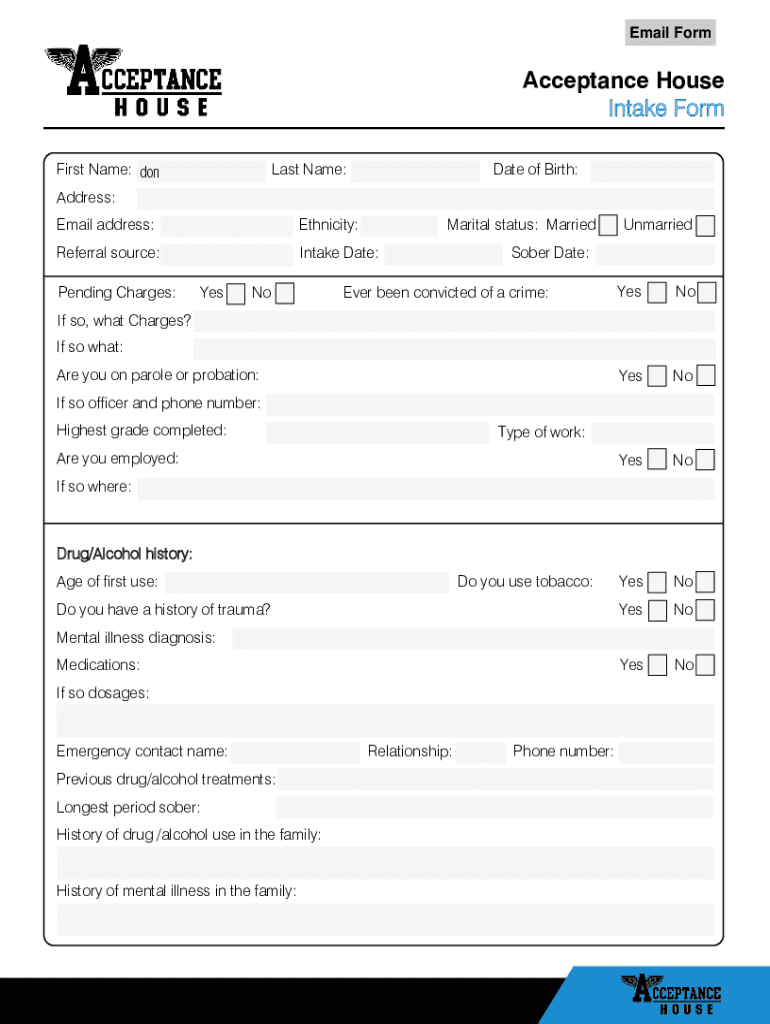 Acceptance House Intake Form