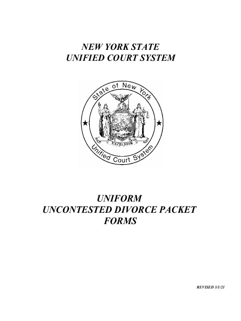  NY Uniform Uncontested Divorce Packet Fill Online 2021