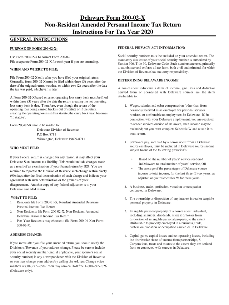 Instructions for Form 200 02 X &amp;quot;Non Resident Amended