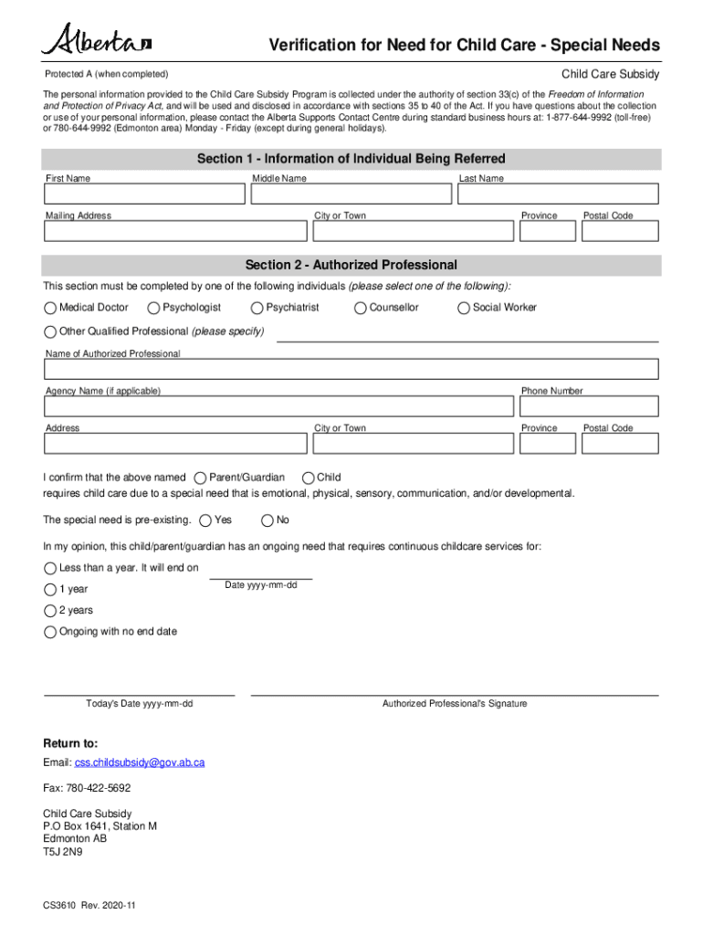 Services for Children with Disabilities Child Care  Form