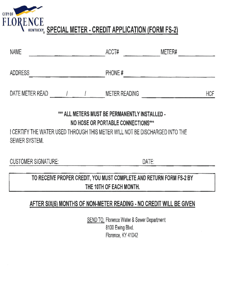 PDF Special Meter Credit Application FS2  Form