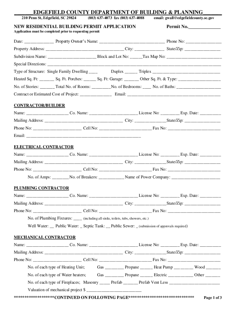 EDGEFIELD COUNTY DEPARTMENT of BUILDING &amp;amp; PLANNING  Form