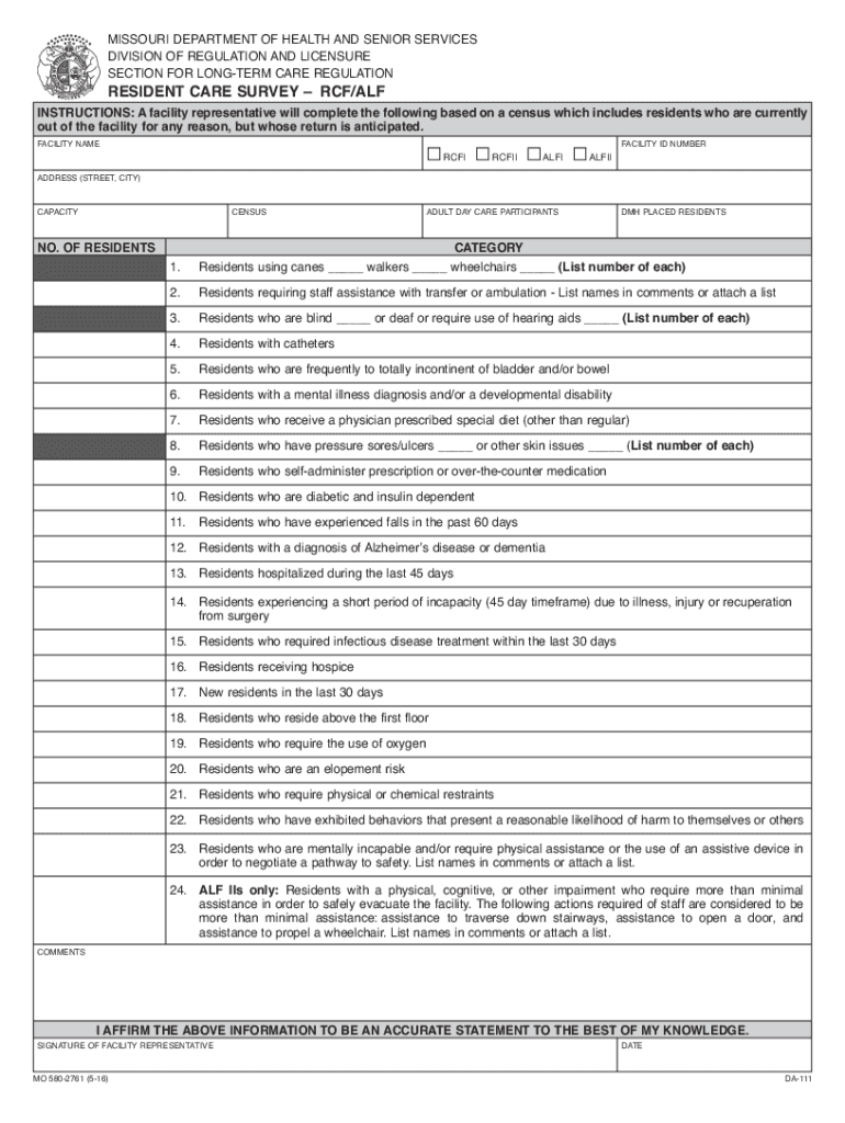 Licensing and Certification Missouri Department of  Form