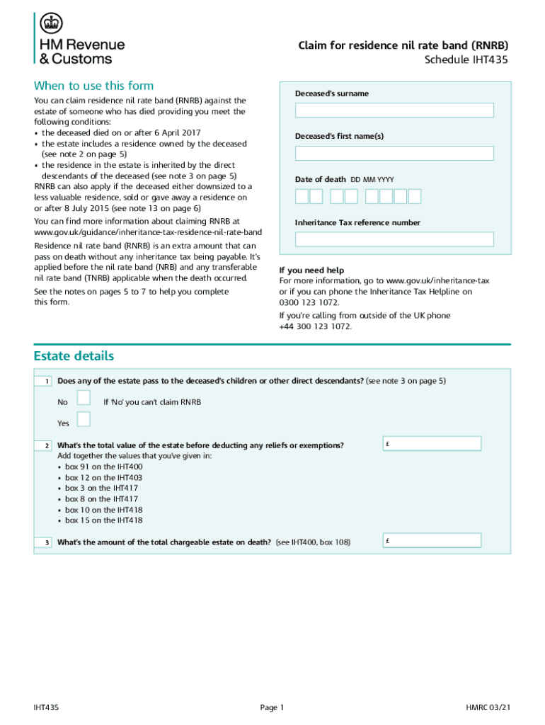 Claim Residence Nil Rate Band  Form