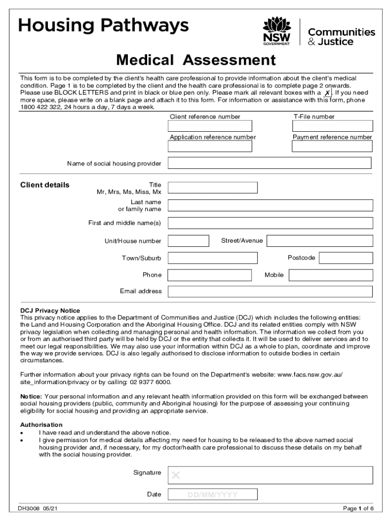  Medical Assessment Form DH3008 Medical Assessment Form DH3008 2021-2024
