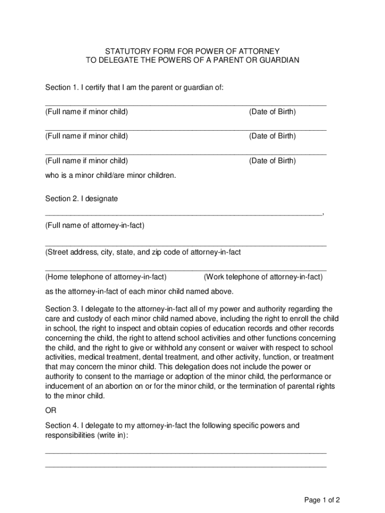 STATUTORY FORM for POWER of ATTORNEY to DELEGATE the POWERS