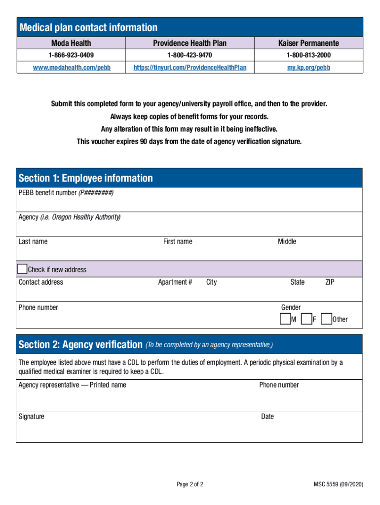 MSC 5559 PEBB CDL Employee Exam Voucher MSC 5559 PEBB CDL Employee Exam Voucher  Form