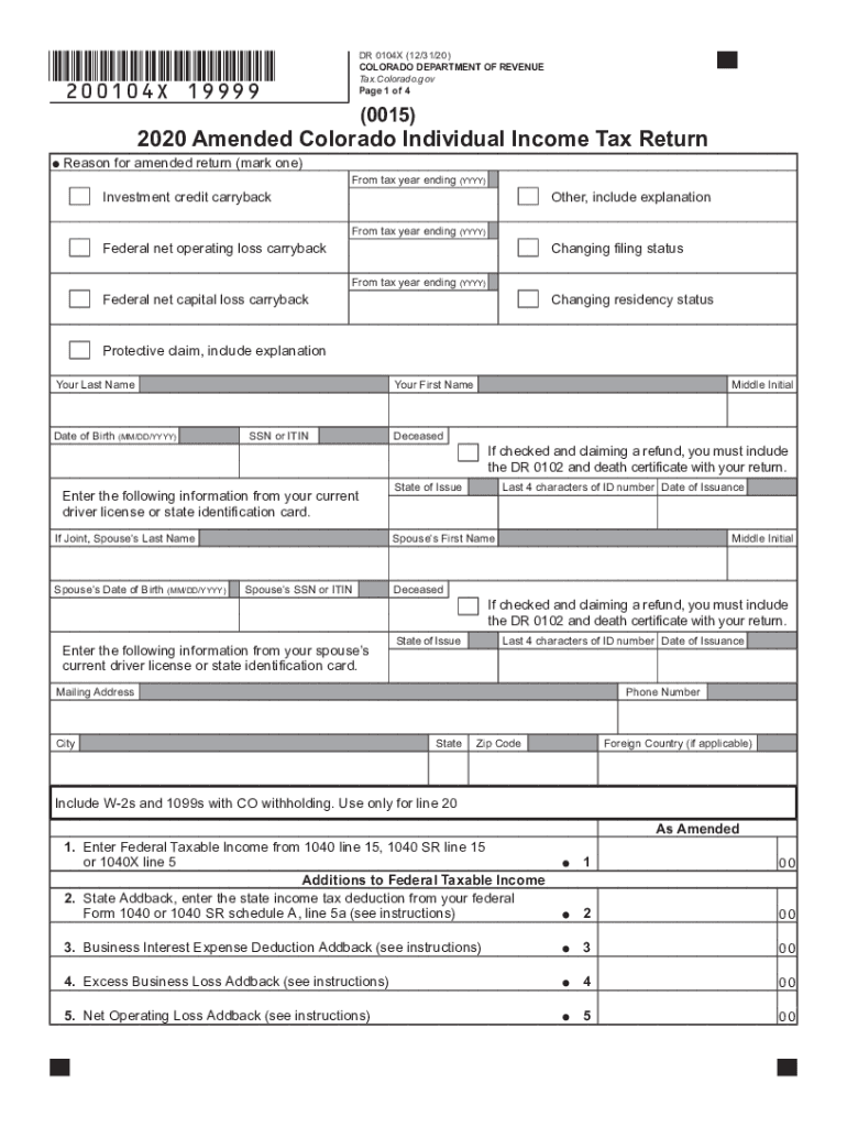  Colorado Form 104PN Part YearNonresident Computation Colorado Form 104PN Part YearNonresident Computation Colorado Form 104CR Ta 2020