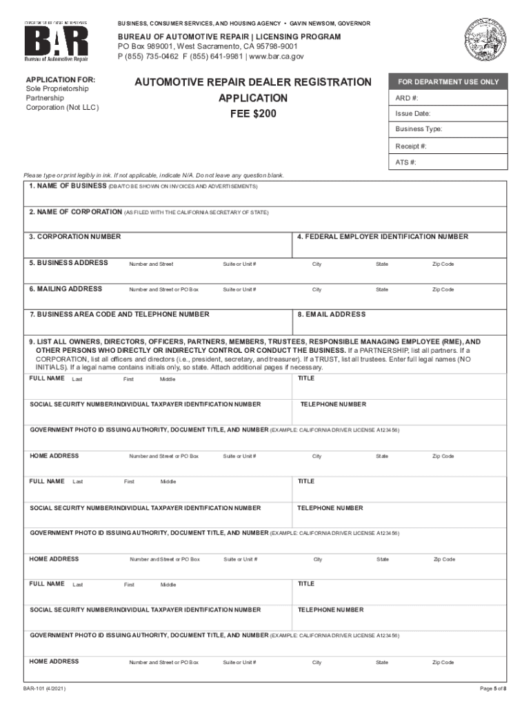  Application for Brake Station License California 2021