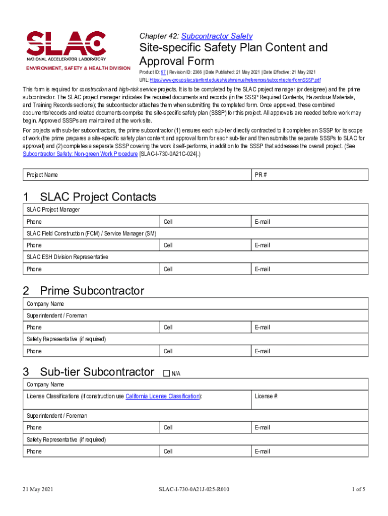 Safety Site Specific Plan Form