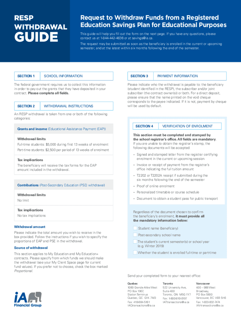  REQUEST to WITHDRAW FUNDS from a REGISTERED EDUCATION How Do I Fill Out the RESP Withdrawal Formrequest? TDHow Can I Withdraw Fu 2020-2024