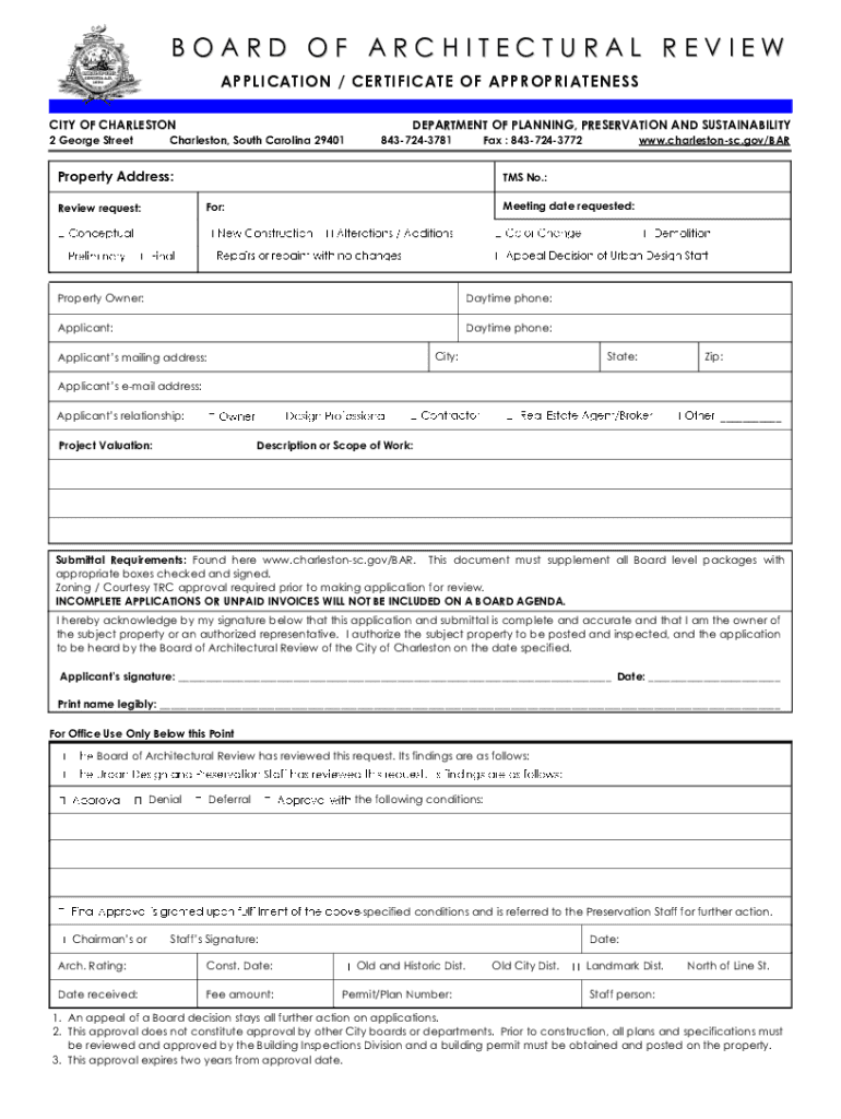  APPLICATION CERTIFICATE of APPROPRIATENESS 2021-2024