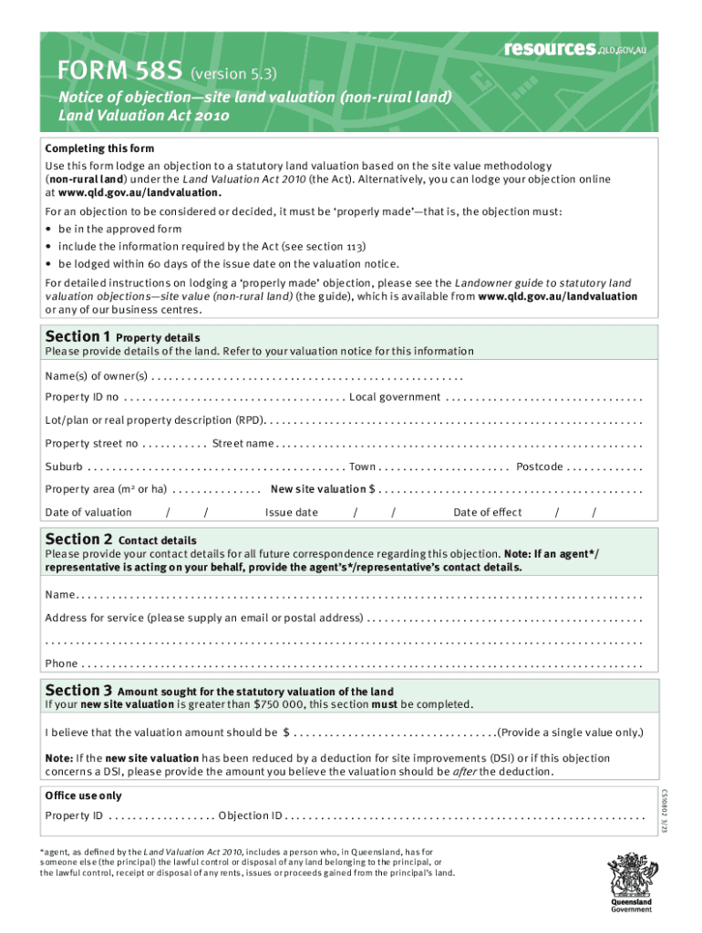  FORM 58S Version 5 3 Notice of Objection Site La 2023-2024