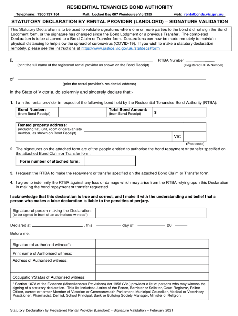  Statutory Declaration by Landlord Signature Validation 2021-2024