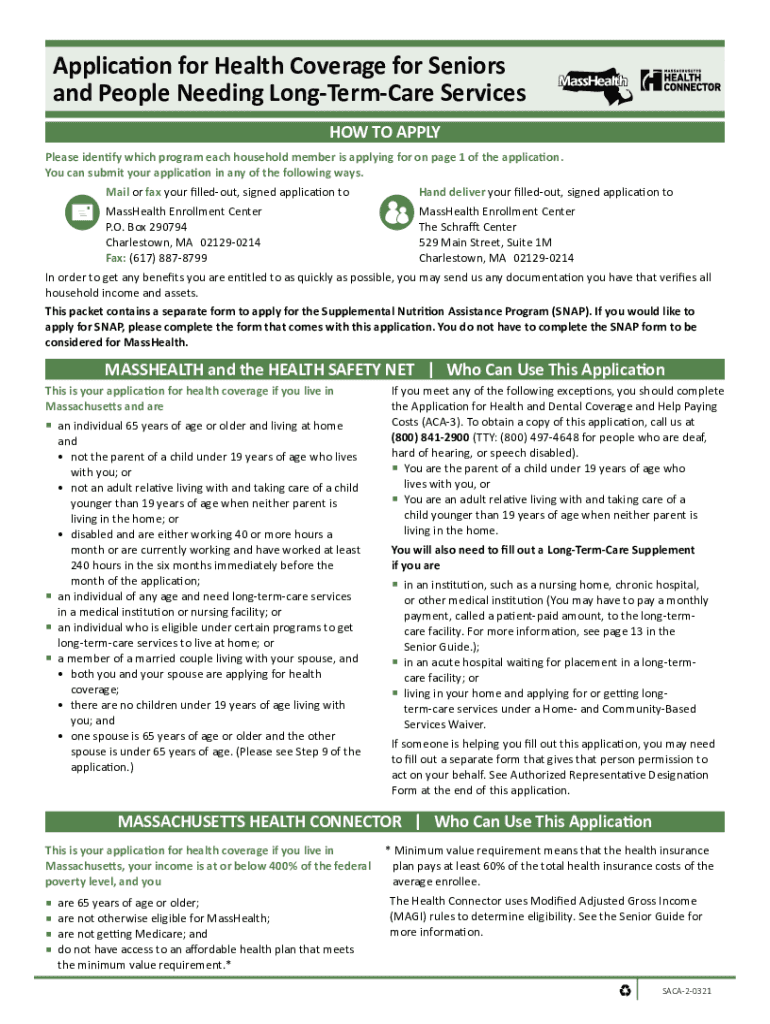  Form SACA 2 0320 'Application for Health Coverage for 2021