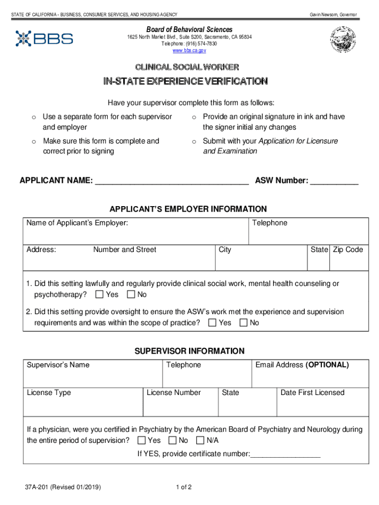 LCSW in State Experience Verification LCSW in State Experience Verification  Form