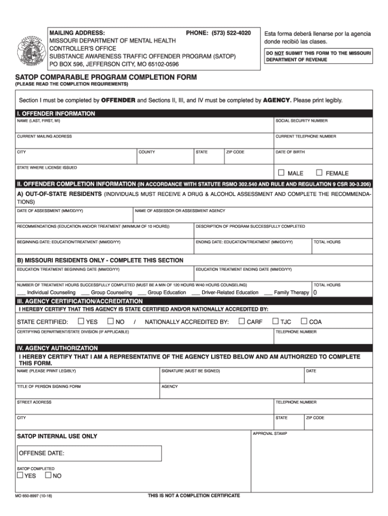 650 8997 10 18 SATOP COMPARABLLE PROGRAM COMPLETION FORM