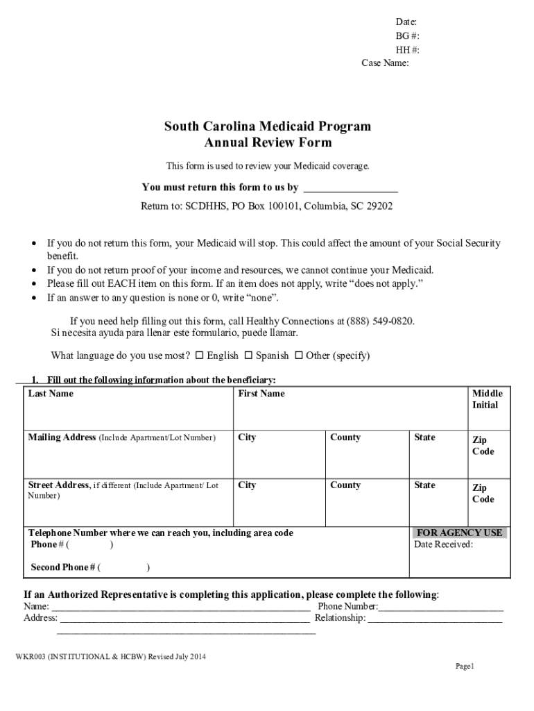 South Carolina Medicaid Application Form Fill Online