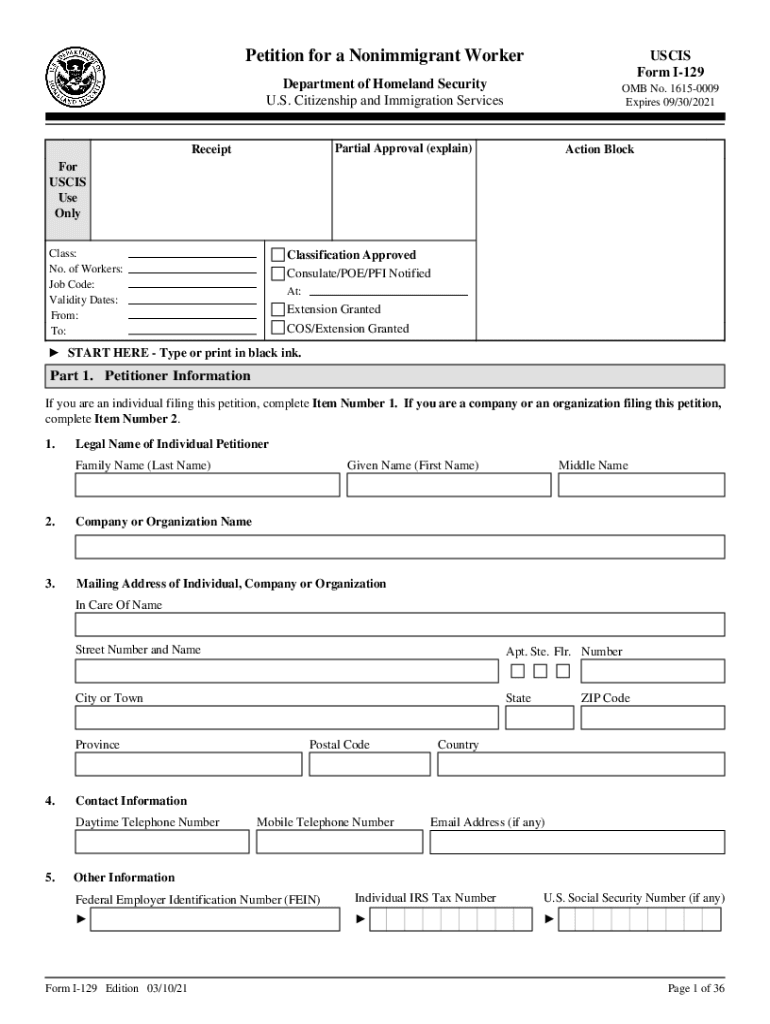 Form I 129, Petition for Nonimmigrant Worker Form