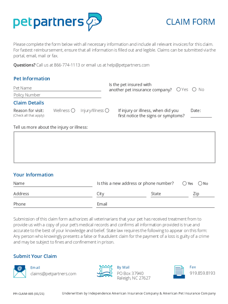 AKC Pet Insurance PPI Claim 005  Form