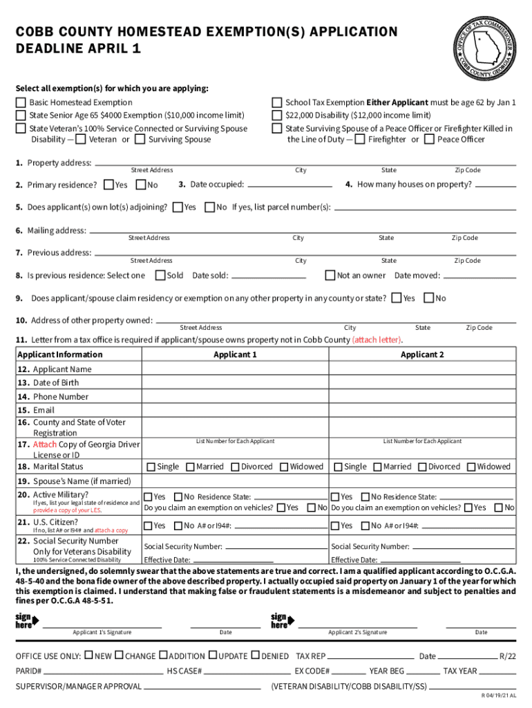 Cobb Homestead Exemptions 2021 2024 Form Fill Out And Sign Printable Cobb Homestead Exemptions 2021 2024 Form Fill Out And Sign Printable