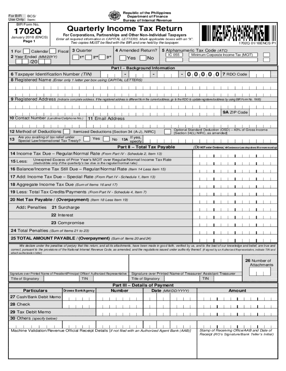 Quarterly Income Tax Return  Form