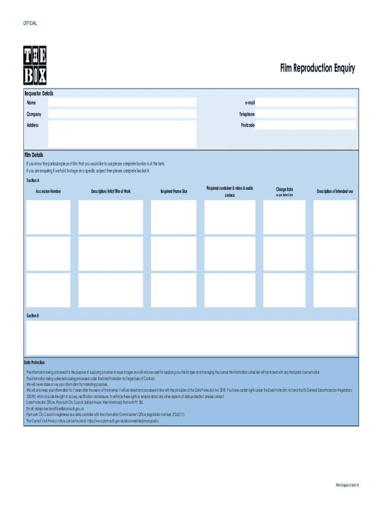 Film Enquiry Form V1 Xlsx