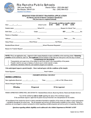 Rio Rancho Public Schools Transfer Form