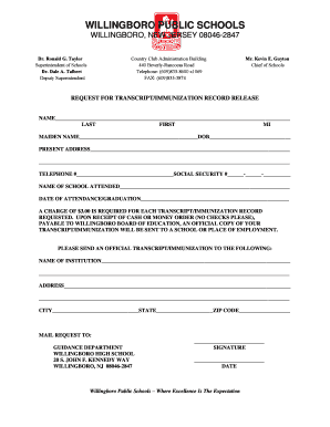 Transcript Request Form Willingboro School District Willingboroschools