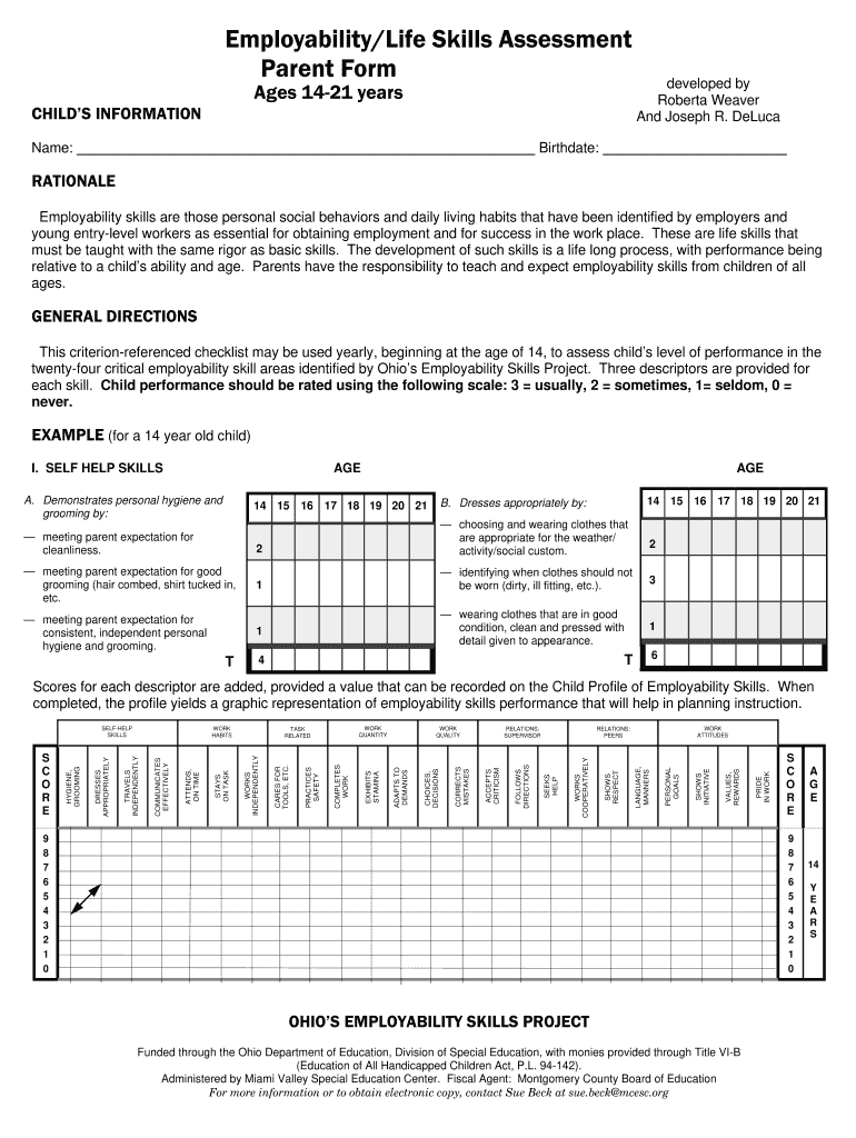 EmployabilityLife Skills Assessment Parent Form Ocali