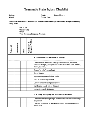 Traumatic Brain Injury Checklist OCALI Ohio Center for Ocali  Form