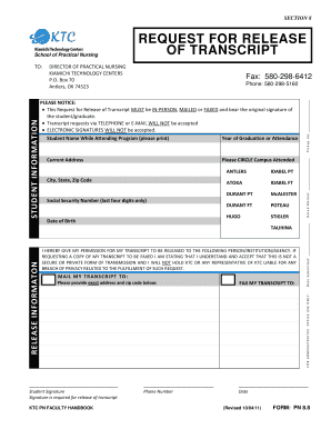  Request for Release of Transcript Kiamichi Technology Center Ktc 2011-2024