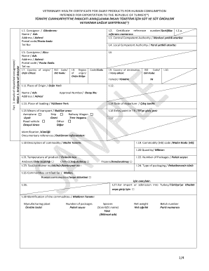 VETERINARY HEALTH CERTIFICATE for DAIRY PRODUCTS for HUMAN  Form