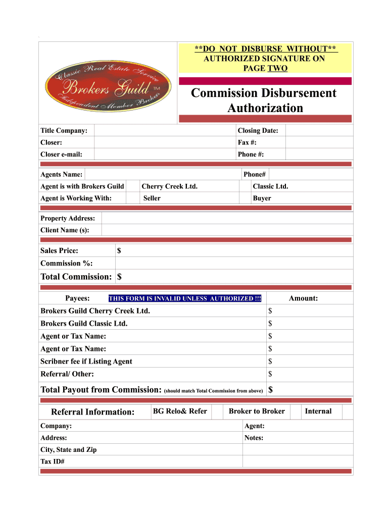 Blank Commission Disbursement Authorization  Form