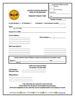 Huston Tillotson University Transcript Request  Form