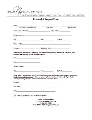 Dallas Nursing Institute Transcript Request  Form