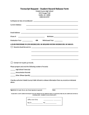 Transcript Request Student Record Release Form Pulaski County Pcva