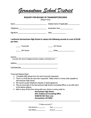 Request for School Records and Release Authorization  Form